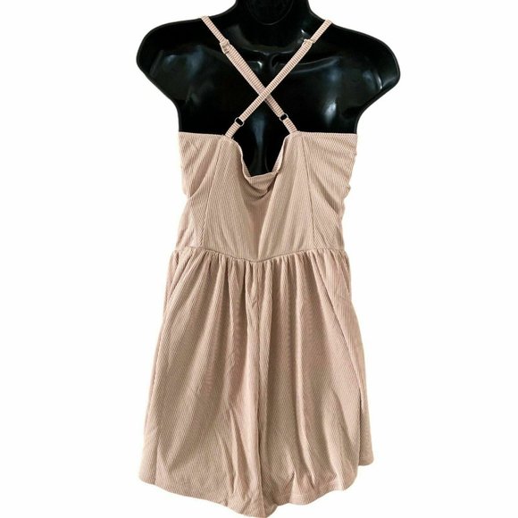 LE LIS Romper Ribbed Spaghetti Straps Criss Cross Back Beige Color Size Large - Picture 3 of 8